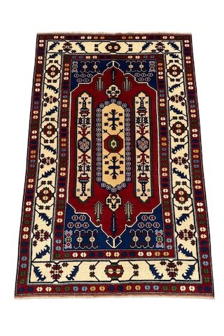 El Dokuması Kafkas Halısı 135x210 Kök Boyası %100 Yün Halı Lacivert