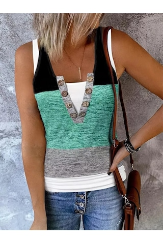 Kadın V Yakalı Önden Düğmeli Viskon Bluz Yeşil