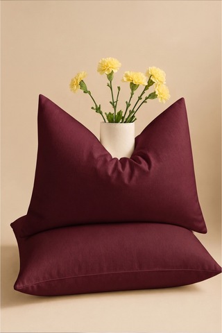 Bordo Renkli Pamuklu Ranforce Kumaş Kapaklı Yastık Kılıfı 2 Adet 50x70 Cm İndigo Mavi