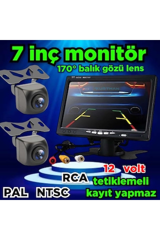 7'' Ekran + 2 Adet 170'' Geniş Açılı Kamera Set Kayıt Yapmaz 12v