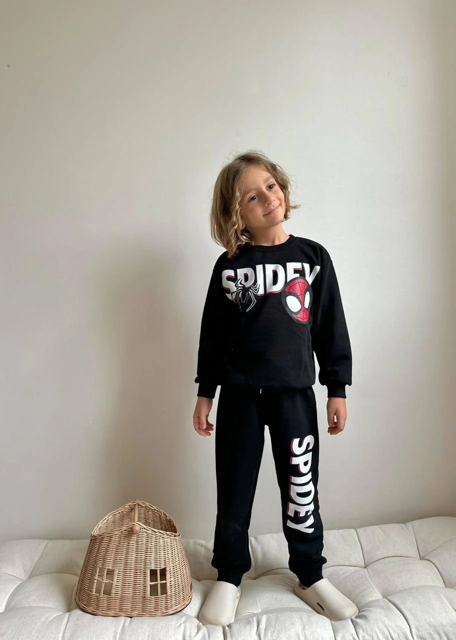 Miniko Kids Erkek Çocuk Spiderman Baskılı 3 İplik Şardonlu Eşofman Takımı Siyah