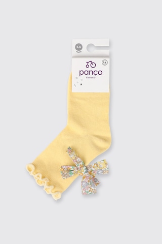 Panço Liberty Kumaş Soket Kurdela Detaylı Kız Bebek Çorap Sarı