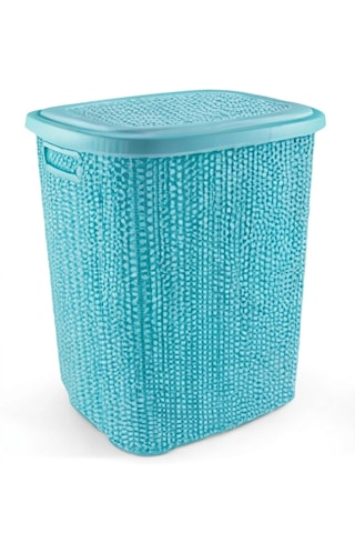 Hubrendy Çer Kirli Çamaşır Sepeti Kapaklı 65 Lt Örgü Desenli Plastik Çamaşır Sepeti Banyo Sepeti - T Diğer