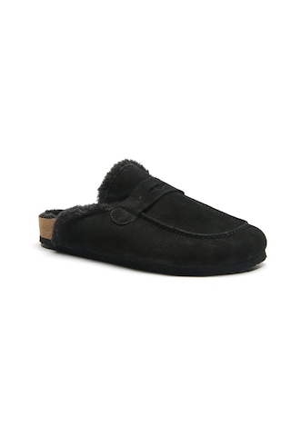 Comfortfusse Snug-pl - Kadın Ortopedik Deri Sabo Terlik Siyah Süet Deri