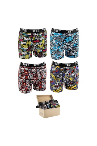 Teet Premium Erkek Boxer Pamuklu Desenli 4'Lü Set K3 001