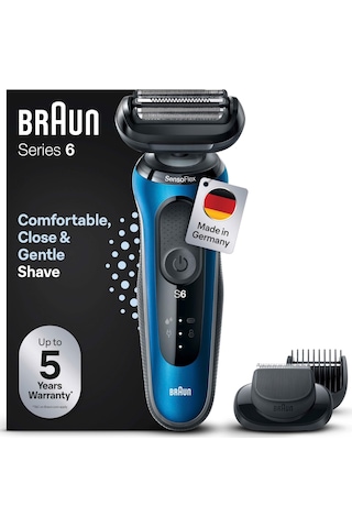 Easyclick Sakal Kesme Aparatlı Braun Series 6 Elektrikli Tıraş Makinesi, Sensoflex Erkek Elektrikli Tıraş Makinesi, Islak Ve Kuru, Erkeğe Hediye, Almanya'da Üretilmiştir, 61-b1500s, Mavi