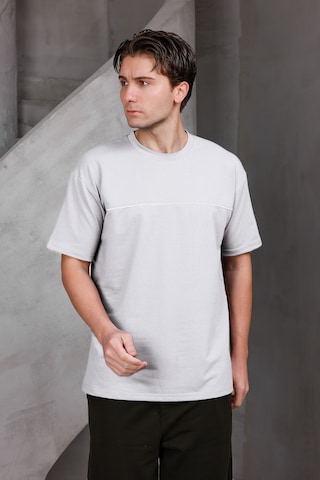 Erkek Garnili Şeritli Oversize Bisiklet Yaka 2 İki İplik Kompakt T-shirt Ekru
