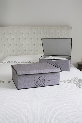 Elegance Keçe Kapaklı Baza Kutu Hurç, Organizer, 50x40x19cm, Eşyalarınızı Düzenleyin, Gri Renk Renkli