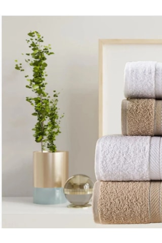 Goldroom Can 4 Parça Pamuklu Banyo Seti Beyaz - Bej