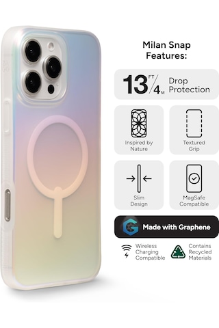 Zagg İphone 16 Pro Max İçin Milan Çıtçıtlı Kılıf - Renk Değiştirme Kaplaması, Magsafe Ve Kablosuz Şarj Uyumlu, 13 Ft Düşme Koruması, Grafen Takviyeli, Çevre Dostu, Mat Yanardöner Çok Renkli
