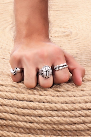 Erkek Antik Gümüş Kaplama Ayarlanabilir 3'Lü Yüzük Seti N11.11041 Gümüş