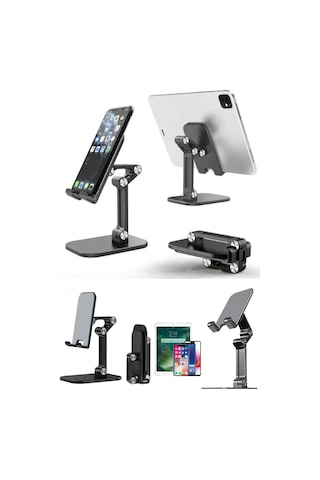 Kademeli Katlanabilir Masaüstü Telefon Tablet Standı Siyah