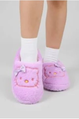Modafocus Kız Çocuk Kedi Figürlü Peluş Panduf - Mor Mor