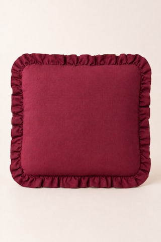 1 Adet Bordo Fırfırlı Dekoratif Kırlent Kılıfı %100 Pamuk 45x45 Cm