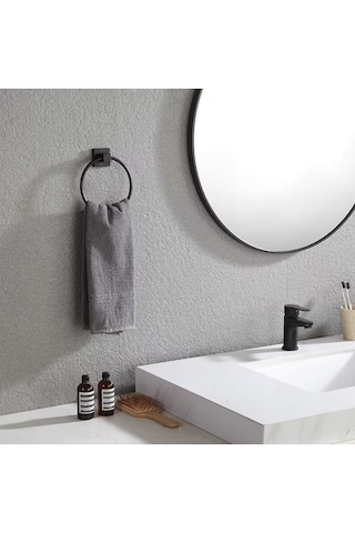 Yapışkanlı Siyah Yuvarlak Havluluk Banyo Mutfak Havlu Askılık Siyah
