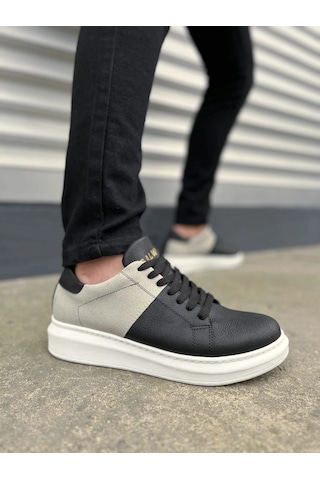 Mevese Tsoob Bağcıklı Cilt Süet Erkek Günlük Rahat Taban Sneaker Ayakkabı - Gri - Siyah