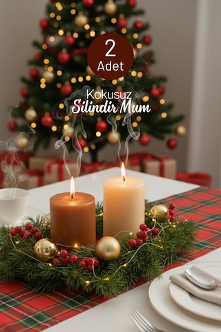 Grimorlife 2'li Dekoratif Mum Seti - Yeni Yıl Yılbaşı Hediyelik Mum - Krem Ve Kahverengi Mum Diğer