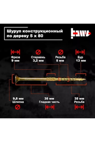 Bowt Ahşap İçin Yapı Vida 5x80 50 Adet, Galvaniz 207708256 Diğer