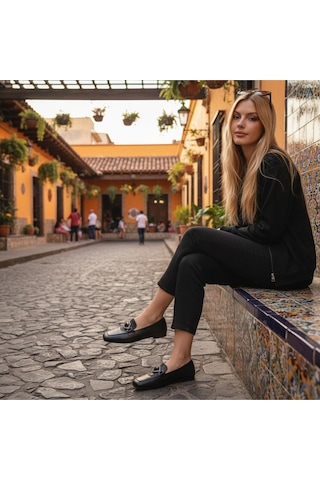 Aska Shoes Günlük Tokalı Babet 2025aska007 Siyah