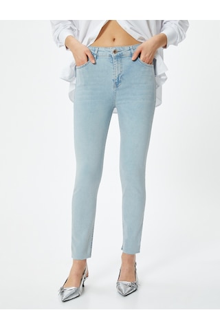 Koton Dar Kesim Yüksek Bel Kot Pantolon Esnek Cepli Pamuklu - Carmen Skinny Jeans Açık İndigo 4sal40054md Açık İndigo