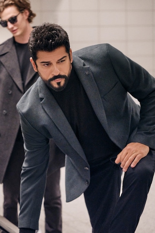 AC&Co / Altınyıldız Classics Erkek Yeşil Slim Fit Dar Kesim Mono Yaka Desenli Yünlü Ceket
