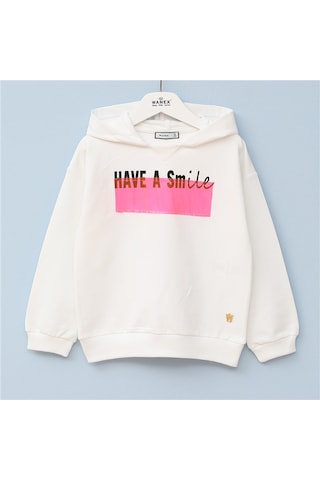 Wanex Kız Çocuk Şardonsuz Uzun Kol İnce Kapüşonlu Sweatshirt - 31873 Ekru