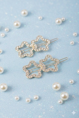 İkili Yıldız Şekilli Metal Toka, Metal Klipsli İkili Yıldız Toka 2 Adet Altın