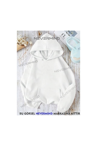 Nevermınd Unisex Kadın Erkek Agenda Baskılı Özel Tasarım Baskılı Kapşonlu Sweatshirt Beyaz Beyaz