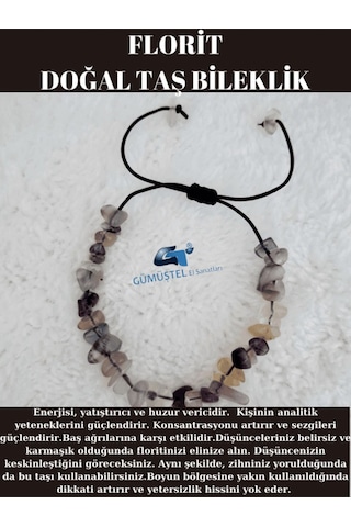 Gümüştel El Sanatları Sertifikalı Doğal Kırık Taş Florit Taşı Bileklik Asansörlü Kilit Sistemi Çok Renkli