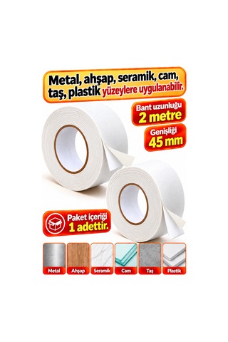 Güçlü Çift Taraflı Köpük Bant 45mm X 2 Metre Montaj Bandı Yapışkanlı Bant Diğer