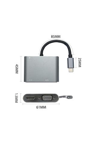 4 Ü 1 Arada Type-c To Hub Dönüştürücü Adaptör 4k Ultra Hd Hdmı & Amp Vga Görüntü Aktarımı, Pd Hı Standart