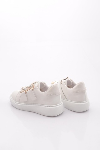 Dgn B1005 Kadin Aksesuarli Kemer Detayli Sneakers Ayakkabi Beyaz İpek