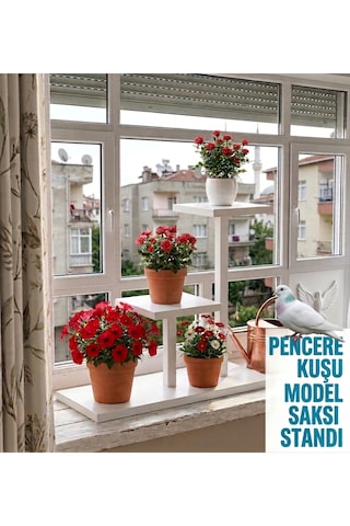 Model Pencere Kuşu -metal Çiçek Saksı Standı Ev- Oturma Odası Balkon Çok Katlı Saksılık-beyaz Renk 1 Adet