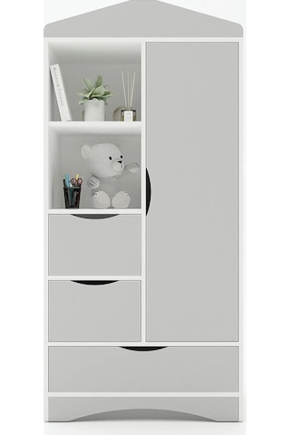 Floradesign Gardırop / Elbise Dolabı / Çocuk Genç / Raflı Ve Çekmeceli Gri Beyaz
