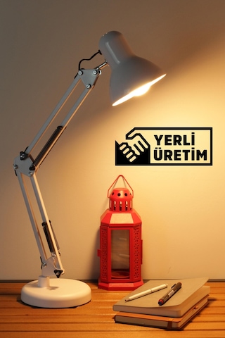 Akrobat Masa Lambası Yaylı Metal 360 Ayarlanabilir Çalışma Okuma Lambası Beyaz Beyaz