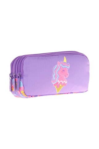 Kaukko Kids Üç Bölmeli Lila Pembe, Unicorn Desenli, Kız Çocuk Okul Kalemliği - L8224 Lila - Pembe