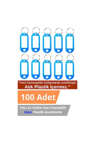 Plastik Anahtarlık Etiket Kimlik Isimlik Yazı Yazmalık Emlakçı Anahtarlığı Mavi Renkli 100 Adet