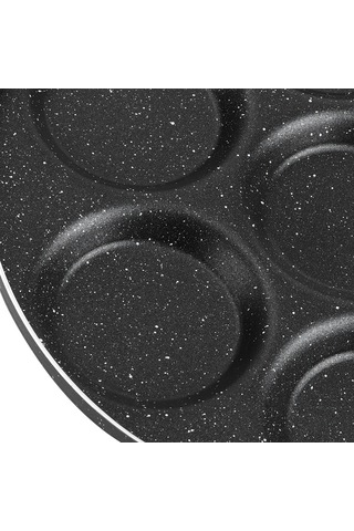 Teltree 7 Delikli Alüminyum Anti Yapışkan Omlet Tava - Ev Ofis Restoran Uyumlu, Hızlı Isınır, Kolay Temizlenir Siyah