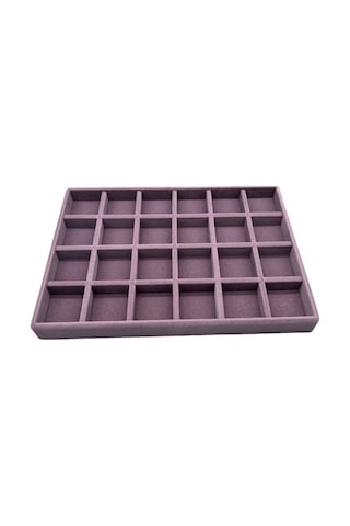 Yerli Üretim Süet Kumaş Lila Renk 34 Cm / 24 Cm 24 Bölmeli Çekmece Içi Takı Standı Çok Renkli