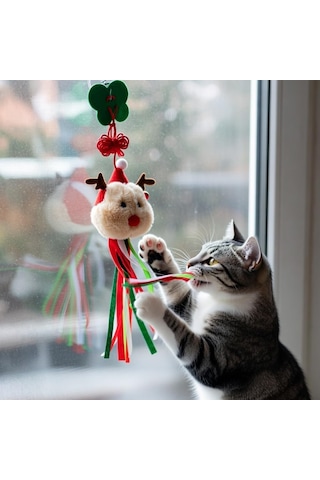 Madpet Noel Temalı Kedi Oyuncağı Kardan Adam Figürlü Uzun İp Püsküllü, Zilli Ve Askılı Yapı 2'li Pak