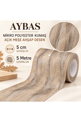 Aybas 5 Cm X 5 Metre Açık Meşe Ahşap Desenli Kumaş Yapışkan Bant Mobilya Kaplama Ve Tamir Şeridi 5 Cm X 5 Metre - Açık Meşe