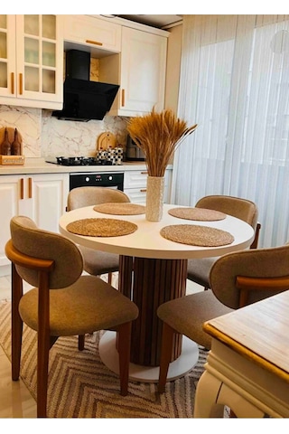 Güneş Model 90 Çaplı 75 Cm Yükseklikli 36mm Kalın Kenarlı Sandalye Yok Yuvarlak Yemekmasası Beyaz