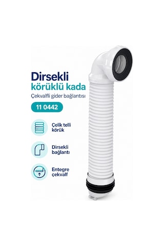 İz Yapı Çekvalfli Dirsekli Körüklü Klozet Gider Borusu 260–460 mm Çelik Telli Kada 11 0442 Beyaz