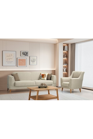 Gürün Ahşap Ayaklı Beyaz Berjer Beyaz