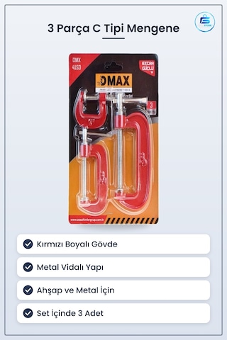 Mengene Seti 3 Parça C Tipi Kırmızı Ağaç İşi Sıkma Tutucu Ev Atöl
