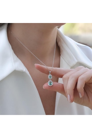 Elips Çiçek Paraiba Taşlı Gümüş Set Gümüş