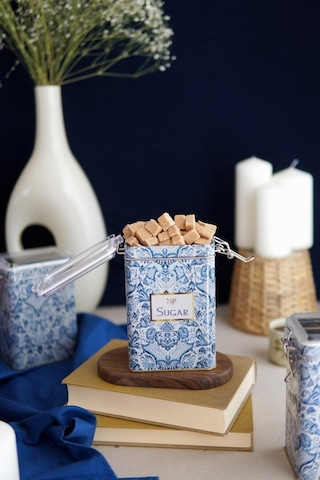 Lisbon Sugar Desenli Şeffaf Kapaklı Metal Saklama Kabı, 7,5 X 10 X 15 Cm, 1 Lt Desenli