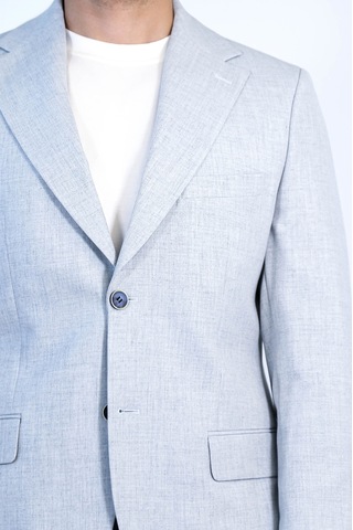 Açık Gri Slim Fit İki Düğmeli Keten Görünümlü Erkek Takım Elbise - Wessi Açık Mavi