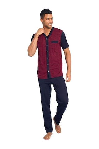 Kly Jakarlı Kısa Kol Önden Düğmeli Gömlek Erkek Pijama Takım 001