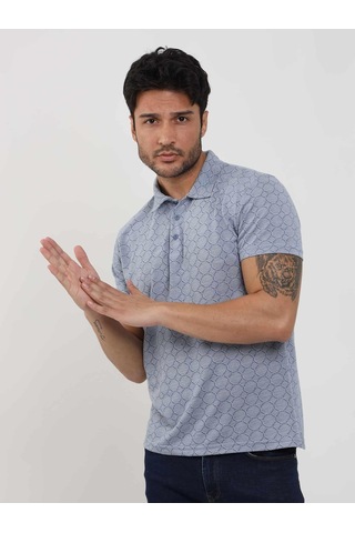 Dufy Mavi Erkek Slim Fit Jakarlı Polo Yaka Tshirt - 105229-mavi Mavi